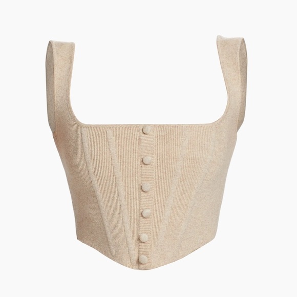 GUIZIO Danielle GUIZIO Cream Tan Knit Ribbed Button-Front Corset Top Zip Back XL - Picture 4 of 14